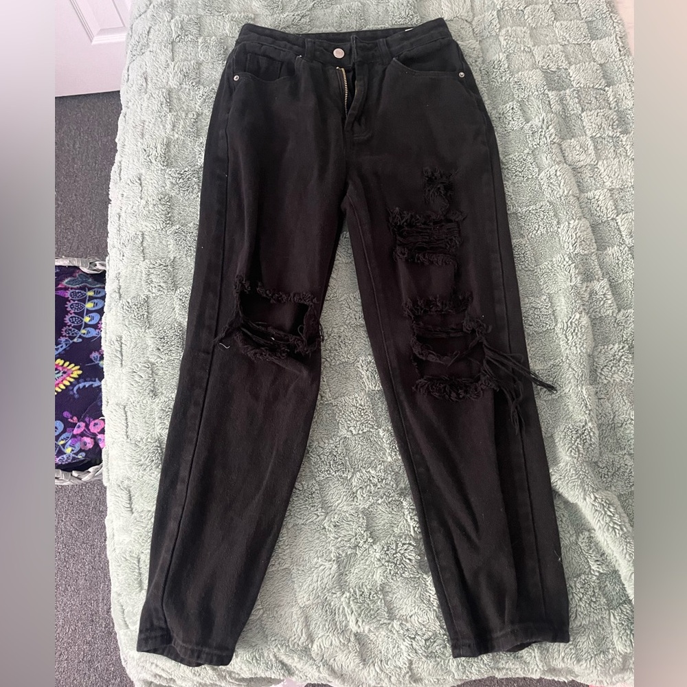 Black Ripped Straight Jeans